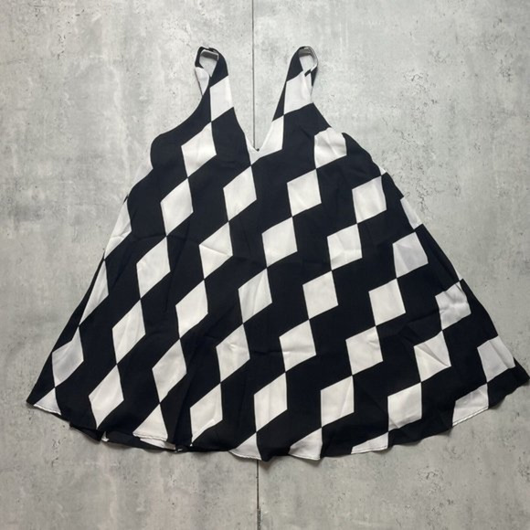 Sam Edelman Diamond Stretch Trapeze Dress Black White V Neck Sleeveless Size XS - Picture 1 of 8